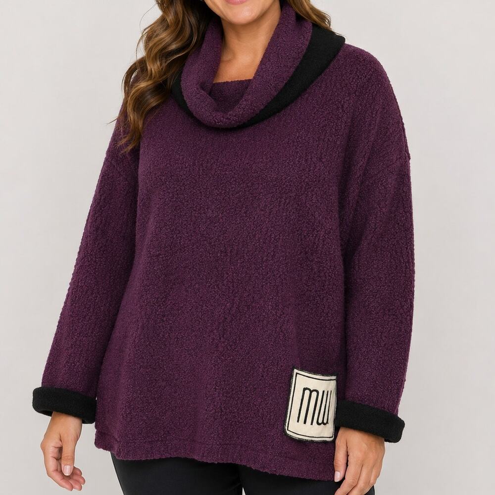 Margaret Winters Boucle Knit Cowlneck Tunic Sweater size Medium Eggplant Purple